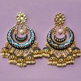 Statement chandbali in meenkari combined with pearl clusters